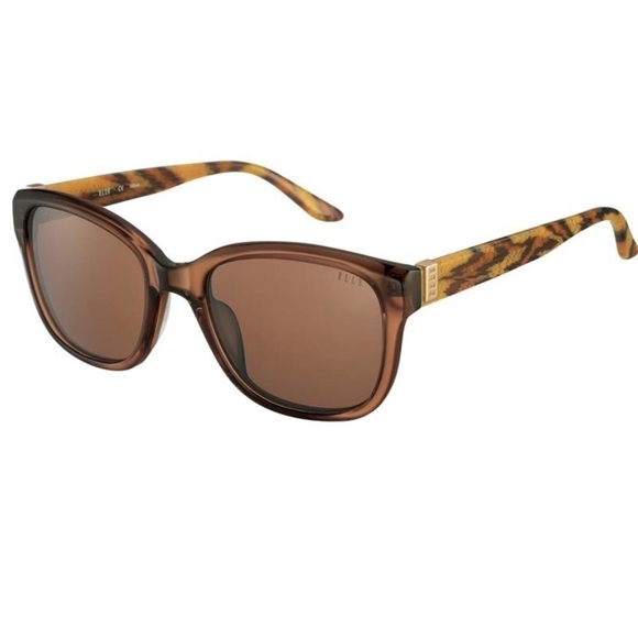 Elle Accessories - Elle EL 14824 Brown Square Frame Full Rim Acetate Brown Lens Designer Sunglasses